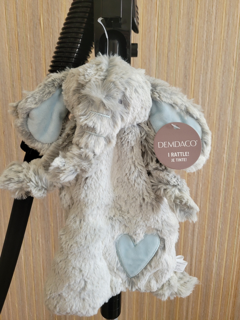 NWT DEMDACO Luxurious Lovey Elephant Blankie/ Rattle - Blue/Gray